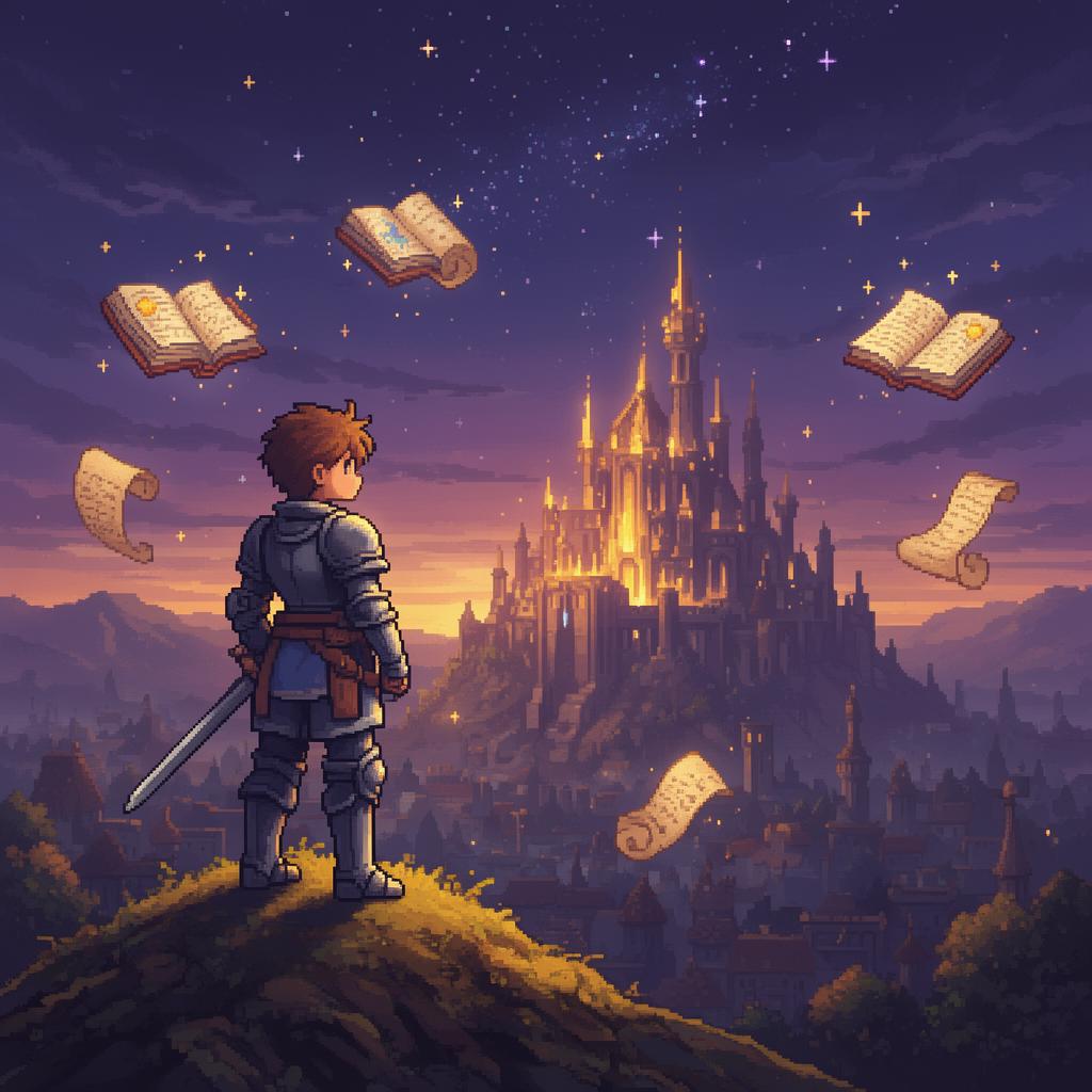 A young hero looking out over a fantasy citadel — SEAG Quest